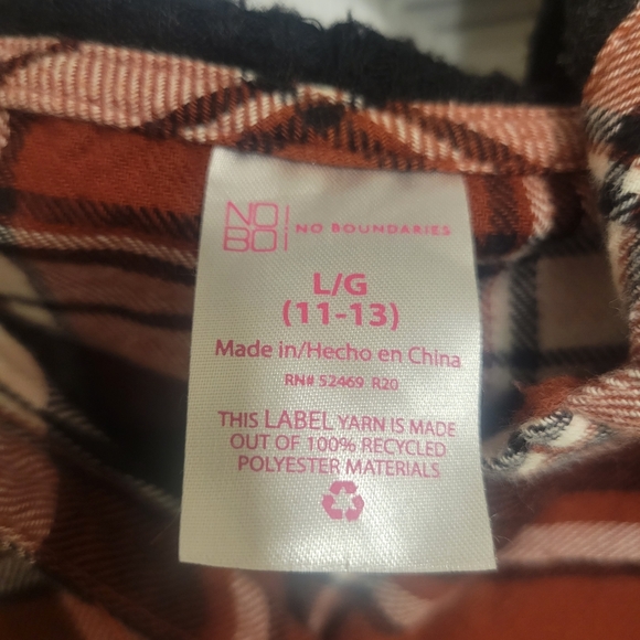 No Boundaries Rust and Black Plaid Shirt with Hood - Picture 2 of 4